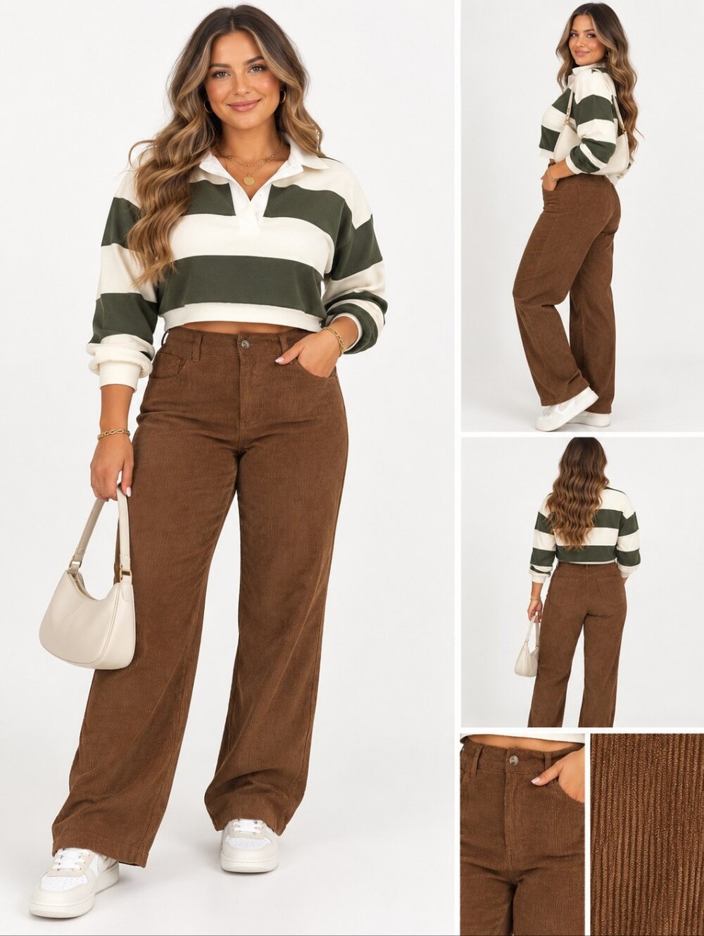 NWT Fashion Brown Corduroy Wide Leg Pants High Rise Size L